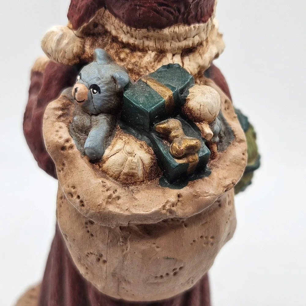 Vintage Hand Crafted‎ Santa Claus Figurine Teddy Bear Wreath Christmas Decor